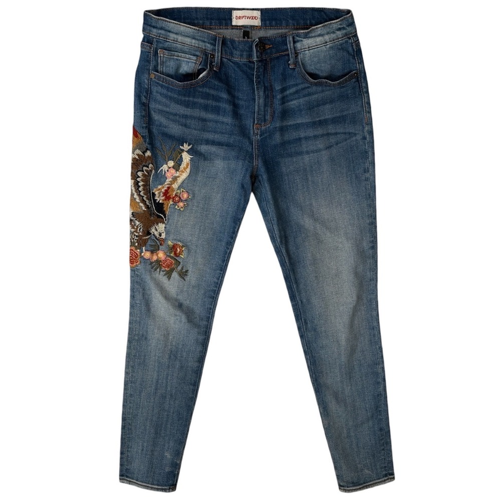 Driftwood Jackie Embroidered Eagle Bird Floral Skinny Jeans Size 28 Medium Wash